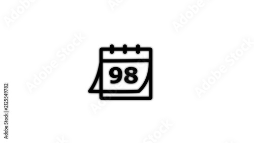 Black Calendar Showing Number 98  on White Background Date Schedule Event and Time Management Concept 4K Motion Graphic