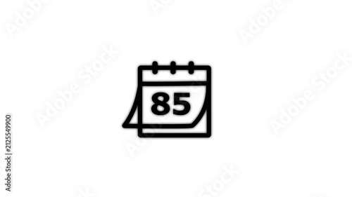 Black Calendar Showing Number 85 on White Background Date Schedule Event and Time Management Concept 4K Motion Graphic