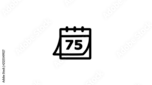 Black Calendar Showing Number 75 on White Background Date Schedule Event and Time Management Concept 4K Motion Graphic