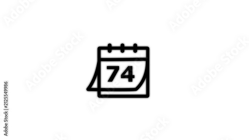 Black Calendar Showing Number 74 on White Background Date Schedule Event and Time Management Concept 4K Motion Graphic