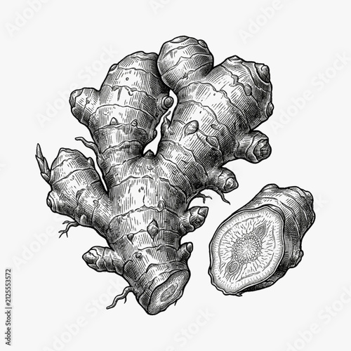 Whole Ginger Root Vintage Engraving Vector Illustration