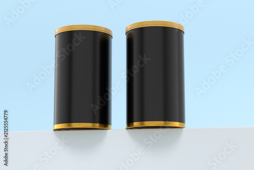 Obraz na płótnie Tin can black bottle and gold sky minimalist showcase low angle hero view 3d ren
