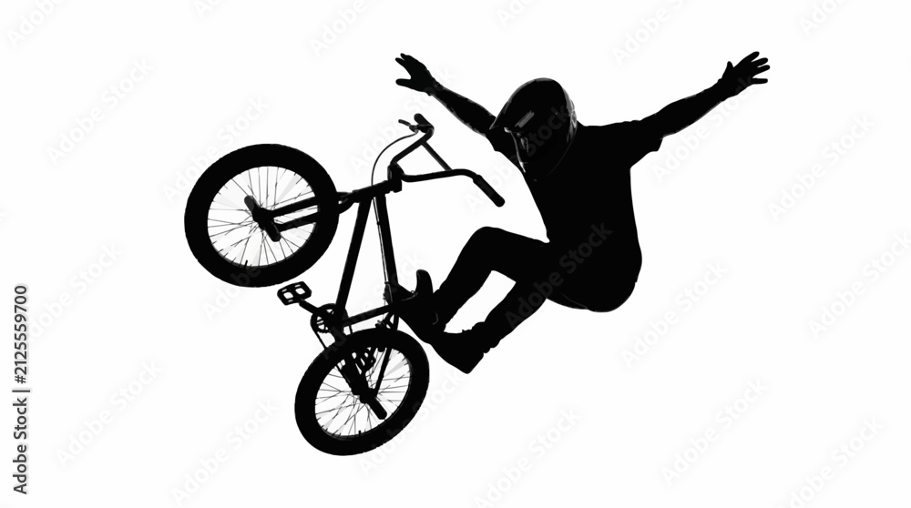 Fototapeta premium BMX Rider Performing Jump Trick Silhouette Vector Illustration Isolated on White Background
