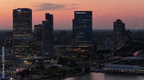  Aerial View of Downtown Milwaukee Skyline at Sunset with Art Museum, Wisconsin”on  August 3 2026 