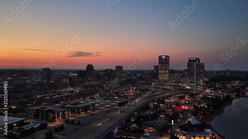 Milwaukee Downtown Skyline and Highway at Dusk, Aerial Drone View” on August 3 2026 