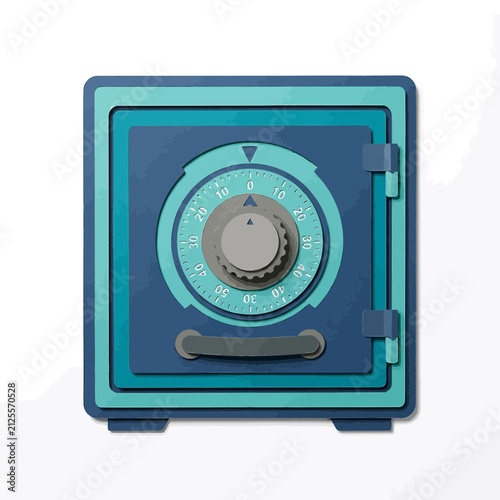 Blue safe with combination lock, security, finance, safety deposit box concept.