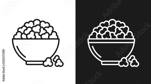 Popcorn Bowl Outline Icon Set Black and White