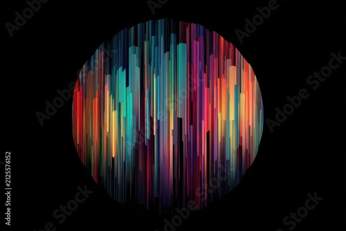 Vibrant Vertical Multicolor Light Streaks in Circular Abstract Pattern on Black Background