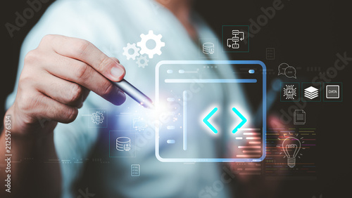 Quadro su tela Software engineer develops AI coding, software development, application programming, automation, source code, data integration, cloud computing, system architecture for scalable digital solutions