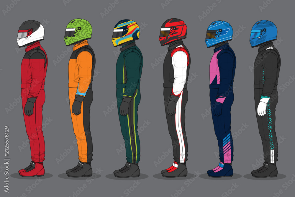 Obraz premium Race Car Drivers in Colorful Racing Suits and Helmets Illustration