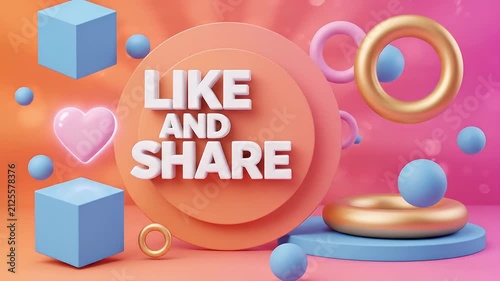 Digital Marketing Like and Share Text Concept with Abstract Shapes
