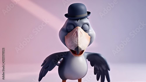Cute Bird in Bowler Hat Walking
