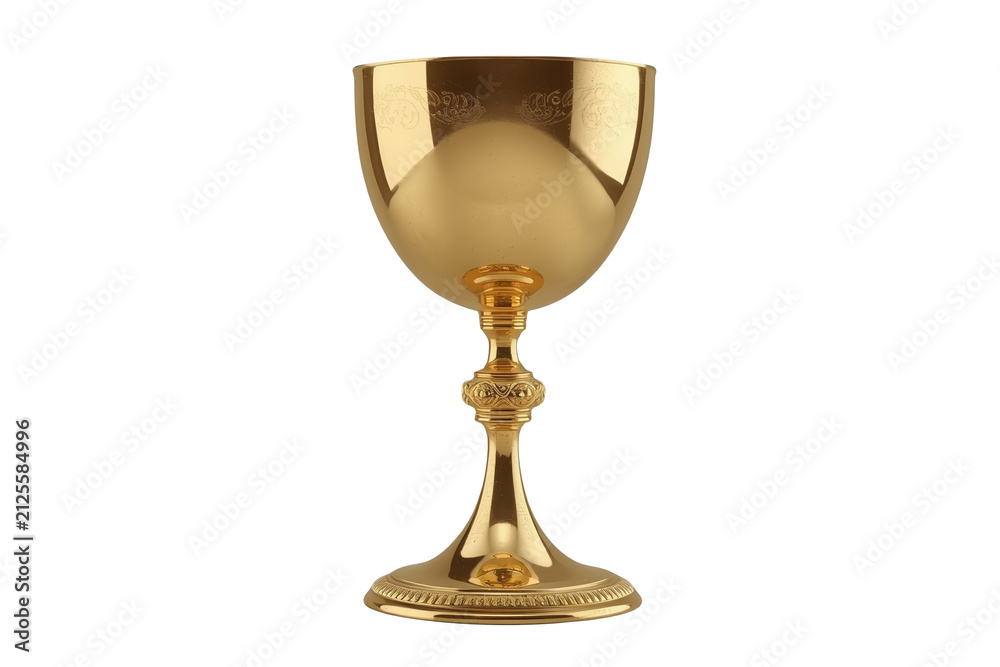 Fototapeta premium Wide golden ceremonial cup with ornate base isolated on transparent background