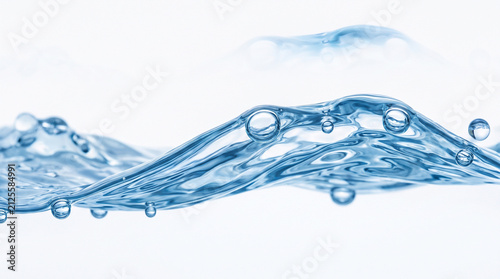 Cuadro en lienzo Abstract Blue Water Splash with Clear Bubbles Isolated on White Background Fresh