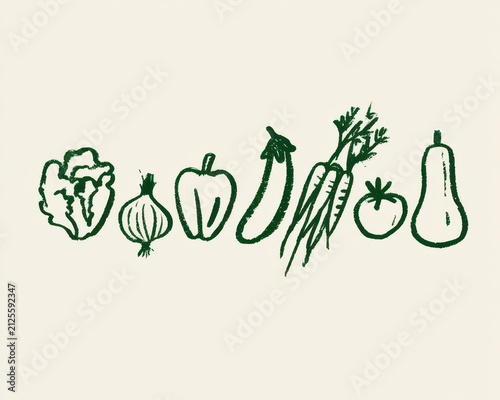 Handdrawn sketch collection of fresh organic vegetables in green ink
