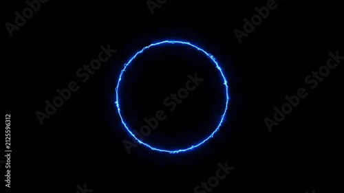 A dynamic circular animation, and glowing Neon blue circle frame loading icon background retro style animation . on a black background. and creating a stunning video.4k video