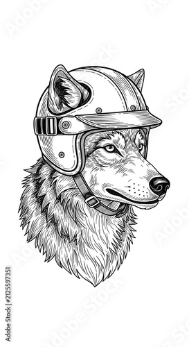 Vintage Retro Helmet Wolf Illustration Isolated Transparent Background