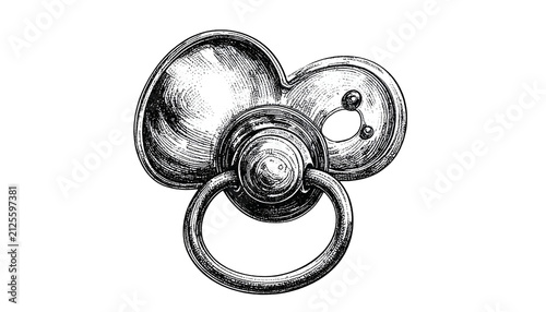 Vintage Ring Handle Hardware Isolated Detailed Sketch