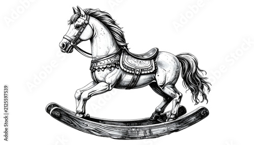 Vintage Rocking Horse Illustration Isolated on Transparent Background Classic Toy