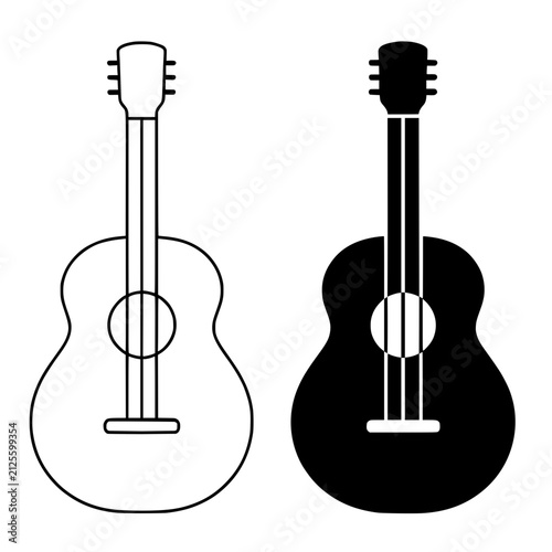 Obraz na plátně Minimalist guitar icon in outline and silhouette style, for UI/UX app design