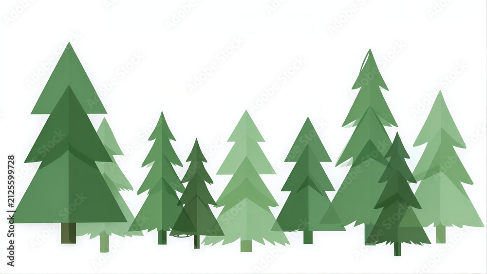 Obraz premium A serene forest of stylized evergreen trees in varying shades of green.