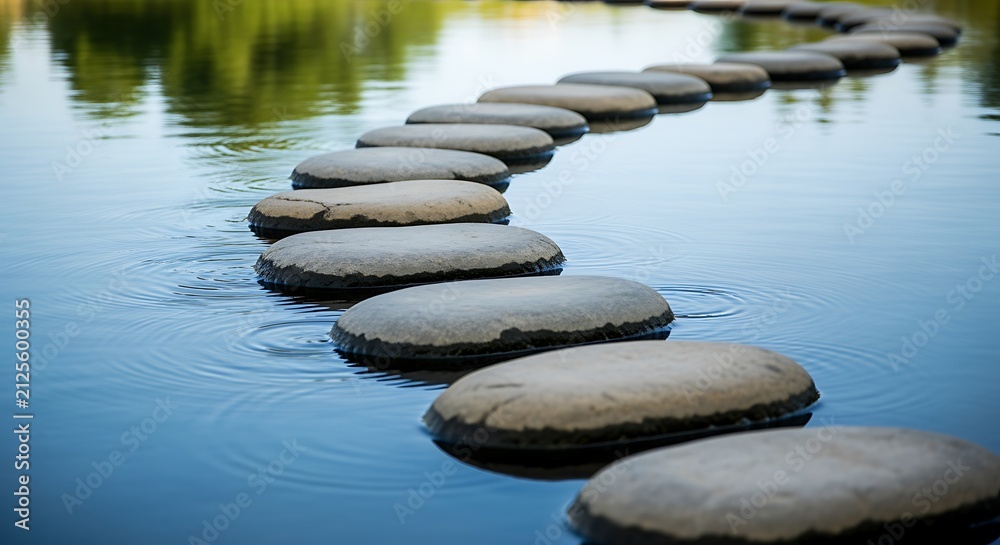 Obraz premium Stepping Stones Creating a Peaceful Path over Serene Water