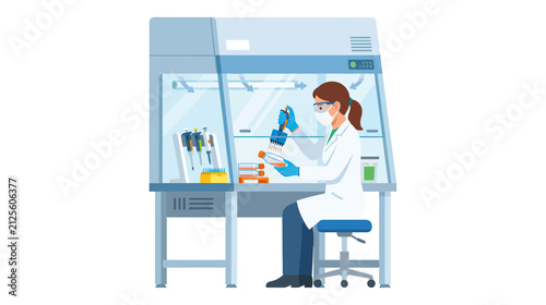 Scientist working in a laboratory biosafety cabinet