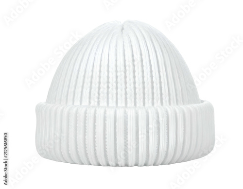 White textured knit beanie headwear