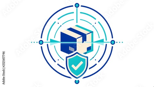 Secure Package Tracking and Protected Delivery System with Smart Parcel Verification and Digital Logistics Security Flat Vector Illustration