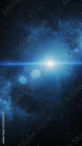 青く輝く宇宙空間に広がる無数の星と銀河の幻想的な光の背景