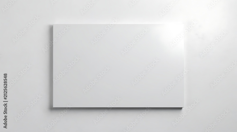 Fototapeta premium Blank White Rectangular Canvas Mockup on White Wall Background Minimalist Modern Art Frame Template