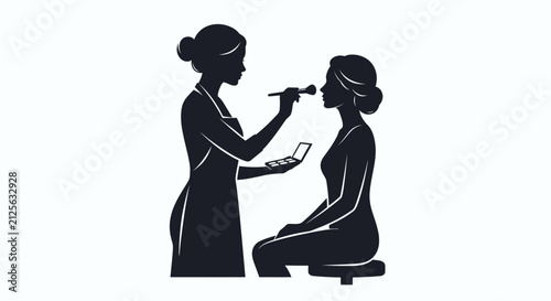 Bild auf Leinwand Makeup Artist Applying Cosmetics to a Client Silhouette vector