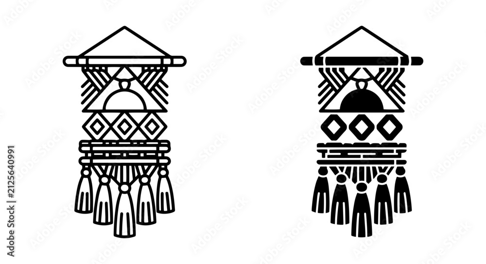 Fototapeta premium Bohemian Macrame Wall Hanging Vector Art, Ethnic Textile Decor, Tribal Geometric Pattern, Boho Chic Ornament