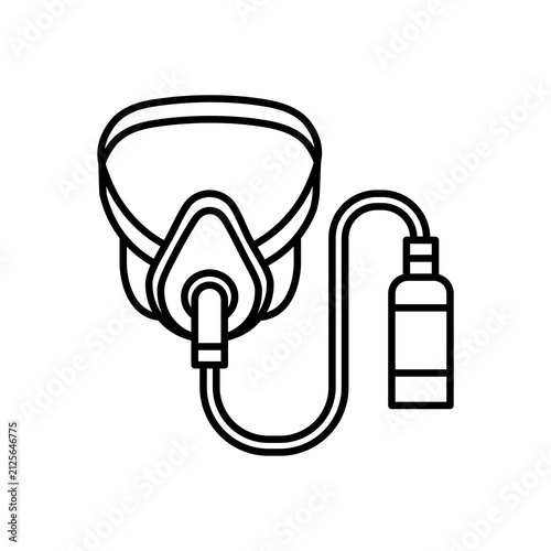 Fotografie Minimalist line icon featuring an oxygen mask connected to a medical oxygen tank, representing breathing support, respiratory therapy, CPAP treatment, and pulmonary care for seniors
