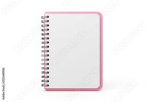 Pink spiral-bound blank notebook with elastic closure isolated on white background