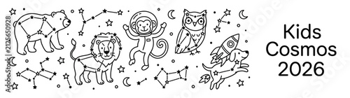 Photography Cute Space Animal Constellations and Astronaut Monkey Doodle Collection for Kids
