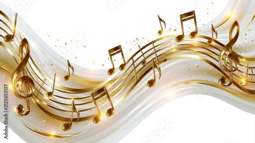 立体的な金色の音符とト音記号の背景
