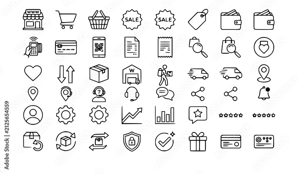 Fototapeta premium E Commerce Business Outline Icons Collection Editable Stroke Flat Line Vector Set