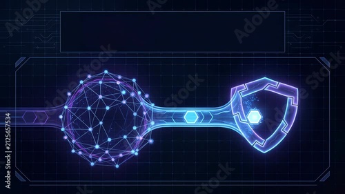 digital security key with network connections and shield design for cybersecurity concepts