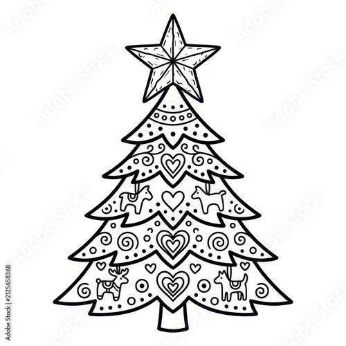 Christmas tree with decorations and star outline