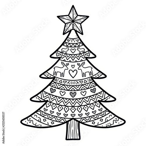 Christmas tree with ornaments and star outline