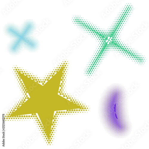 Colorful geometric stars and abstract shapes illustration isolated on transparent background