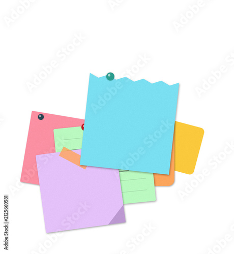 Colorful sticky notes scattered on white background isolated on transparent background