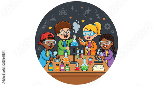 Diverse Kids Conducting Science Experiment in Laboratory