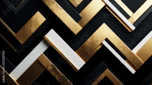 Panel kuchenny z motywem Abstract geometric pattern features gold, white chevron stripes on dark background. Luxury metallic textures create elegant zig zag lines. Modern art design suitable for premium interior decor
