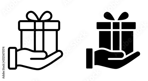 Gift Giving Icon Set, Present Box on Hand Vector Art, Celebration Surprise Symbol