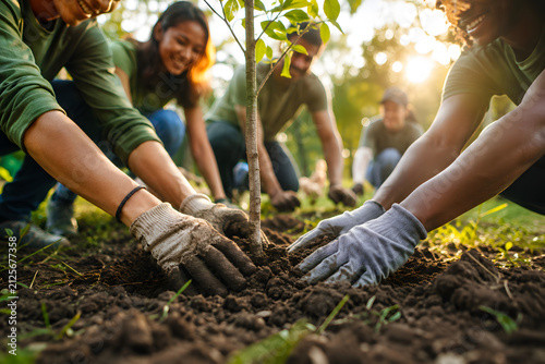 Community Volunteers Planting Trees Together