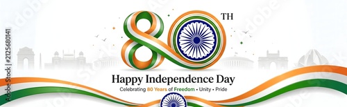 80th india independence day celebration banner with tiranga colors with flag design ashoka