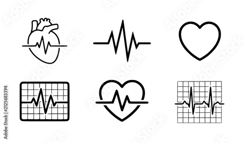 Cuadro en lienzo Heartbeat and cardiovascular health icons featuring ekg waves and medical heart
