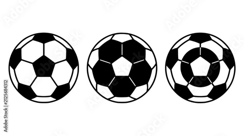 Soccer Balls in a Row Icon, Black and White Football Balls, Simple Isolated Sports Symbol on White Background
